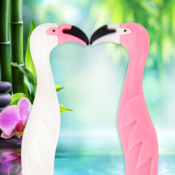 Ручка фигурная шариковая ЮНЛАНДИЯ "Фламинго", мягкий силиконовый корпус, ассорти, СИНЯЯ, пишущий узел 0,7 мм, 143775 - Ручки фигурные