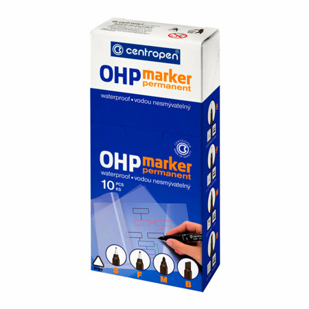 Маркер перманентный для любой гладкой поверхности ЧЕРНЫЙ CENTROPEN "OHP", 0,6 мм, 2636, 6 2636 0112 - Маркеры промышленные и прочие специальные