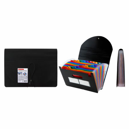 Папка-органайзер для бумаг и документов на резинке, 25 отделений, BRAUBERG DOCS, А4, черная, 271151 - Папки пластиковые с отделениями