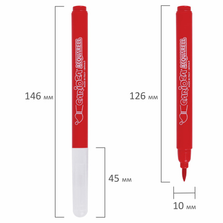 Фломастеры акварельные CARIOCA (Италия) "Aquarell", 12 цветов, наконечник-кисть, смываемые, картонный конверт, 42747 - Фломастеры классические