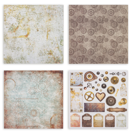 Бумага для скрапбукинга 30х30 см "Стимпанк", двусторонняя, 12 листов, 12 дизайнов, 180 г/м2, ОСТРОВ СОКРОВИЩ, 662769 - Наборы бумаги