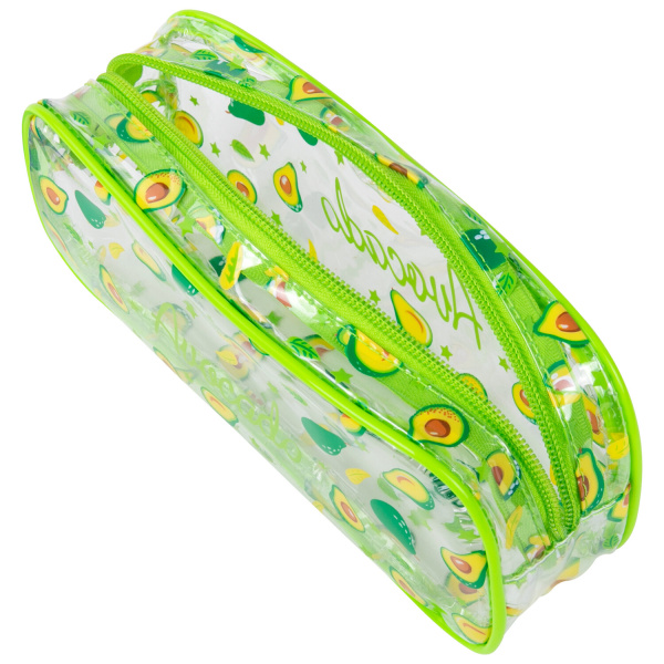 Пенал-косметичка BRAUBERG LUCENT на молнии, прозрачный, "Avocado", 21х5х9 см, 270054 - Пеналы мягкие