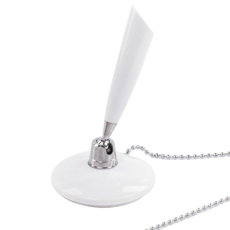 Ручка шариковая настольная BRAUBERG "Стенд-Пен Уайт1", СИНЯЯ, цепочка, корпус белый, линия письма 0,5 мм, 141044 - Ручки шариковые на подставке