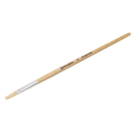 Кисть BRAUBERG, щетина, плоская, № 6, 200201 - Кисти для рисования