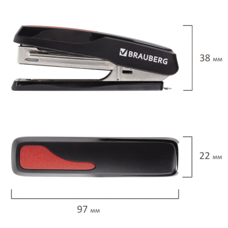 Степлер №10 BRAUBERG "Extra", до 20 листов, антистеплер, черно-красный, 229079 - Степлеры настольные