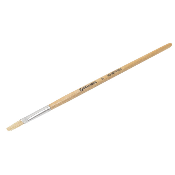 Кисть BRAUBERG, щетина, плоская, № 6, 200201 - Кисти для рисования
