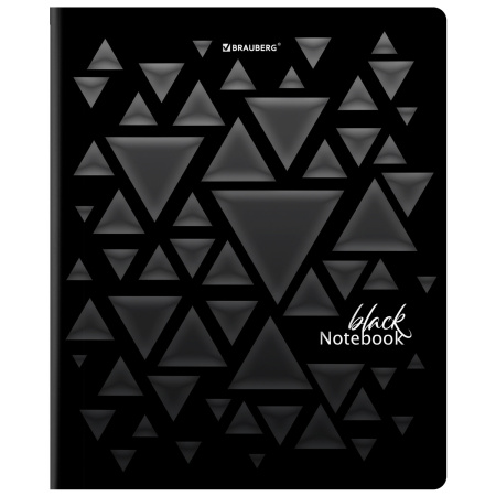 Тетрадь А5, 48 л., BRAUBERG, скоба, клетка, матовая ламинация, выборочный лак, "Black" (микс в спайке), 404375 - Тетради 40-48 листов