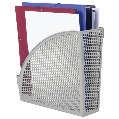 Лоток вертикальный для бумаг STAFF "Profit", 270х100х250 мм, сетчатый, полипропилен, серый, 237252 - Лотки вертикальные (стойки-уголки)