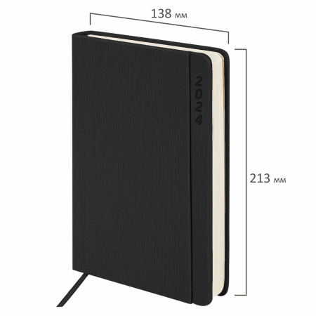 Ежедневник датированный 2024 А5 138x213 мм, BRAUBERG "Flap", под кожу, органайзер, черный, 114969 - Ежедневники с покрытием "под кожу и ткань"