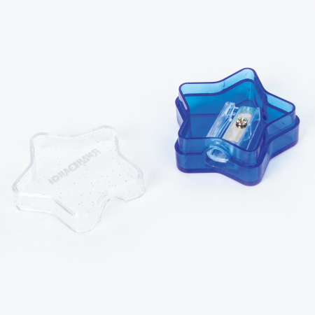 Точилка ЮНЛАНДИЯ "Звездочка", с контейнером, пластиковая, корпус ассорти, 228453 - Точилки ручные