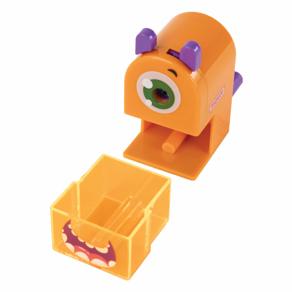 Точилка механическая ПИФАГОР "Монстрик", корпус оранжевый, для чернографитных и цветных карандашей, 228477 - Точилки механические