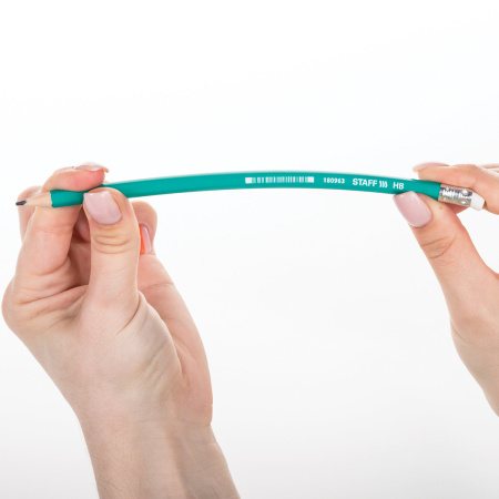 Карандаш чернографитный STAFF "EVERYDAY" BLP-963, 1 шт., НВ, с ластиком, пластиковый, зеленый корпус, 180963 - Карандаши чернографитные