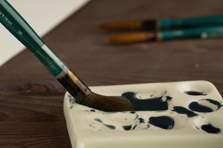 Кисть из синтетики круглая короткая ручка пластиковая обойма, № 4 "Ладога" - Кисти художественные из синтетического волоса