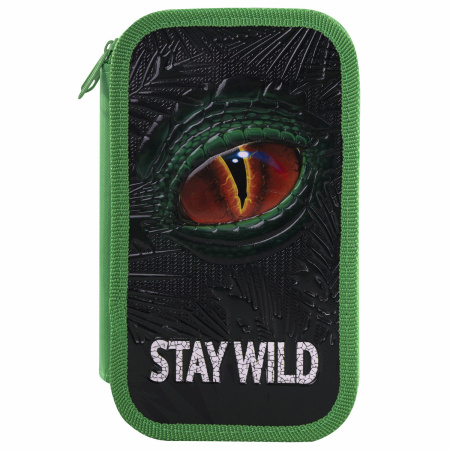 Пенал ЮНЛАНДИЯ, 2 отделение, ламинированный картон, 19х11 см, "Stay wild", 270889 - Пеналы каркасные