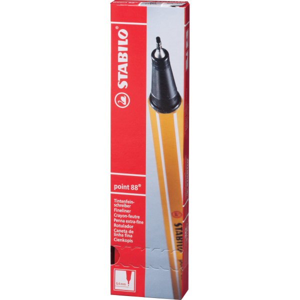 Ручка капиллярная (линер) STABILO "Point 88", НЕОНОВАЯ КРАСНАЯ, корпус оранжевый, линия письма 0,4 мм, 88/040 - Ручки капиллярные и линеры художественные