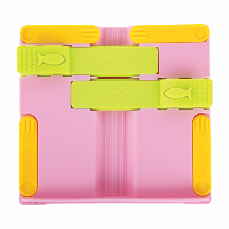 Подставка для книг ЮНЛАНДИЯ, с боковыми зажимами, регулируемый наклон, пластик, розовая, 237907 - Подставки для книг