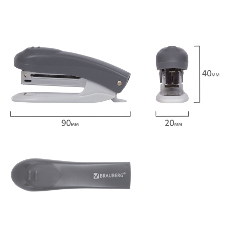 Степлер №10 BRAUBERG "Original", до 12 листов, с антистеплером, серый, 222531 - Степлеры настольные
