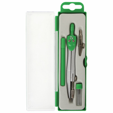 Готовальня BRAUBERG "Klasse", 4 предмета: циркуль 125 мм, рейсфедерная вставка + держатель, грифель, 210334 - Циркули и готовальни