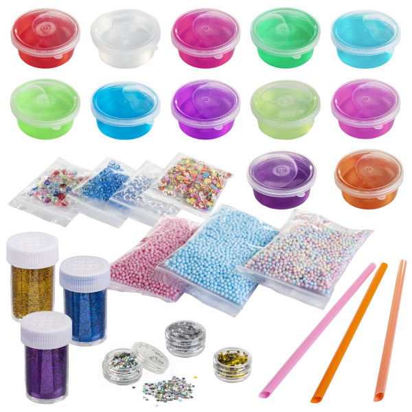 Набор слаймов 12 цветов, 16 аксессуаров, в пластиковом боксе, ЮНЛАНДИЯ, 663774 - Игрушки релаксирующие