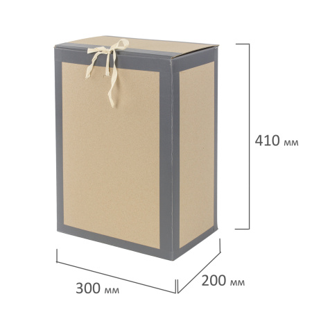 Короб архивный 410х300х200 мм, переплетный картон/бумвинил, завязки, до 1700 л., STAFF, 112162 - Короба архивные