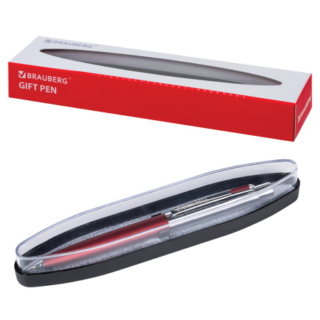 Ручка подарочная шариковая BRAUBERG "Cornetto", СИНЯЯ, корпус серебристый с бордовым, линия письма 0,5 мм, 143492 - Ручки бизнес-класса