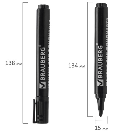 Маркер для бумажного флипчарта BRAUBERG, НЕПРОПИТЫВАЮЩИЙ, ЧЕРНЫЙ, 2,5 мм, 151253 - Маркеры для флипчартов