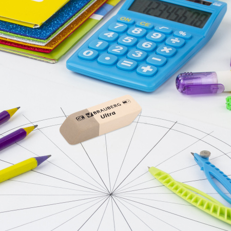 Ластики BRAUBERG "Ultra" 6 шт., размер ластика 41х14х8 мм, серо-белые, натуральный каучук, 229600 - Ластики классические