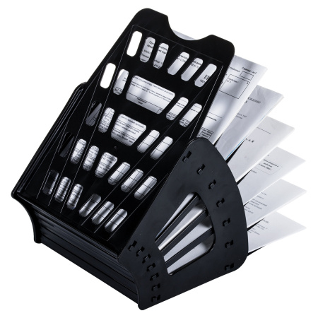 Лоток для бумаг веерный BRAUBERG "Basic" 7-ми секционный, 6 отделений, сетчатый, черный, 237019 - Лотки и подставки секционные