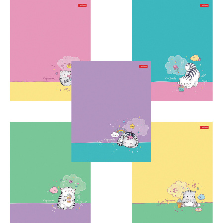 Тетрадь А5 48 л. HATBER скоба, клетка, фактурное тиснение, "Кот Пирожок", 1 шт, 48Т5тВ1