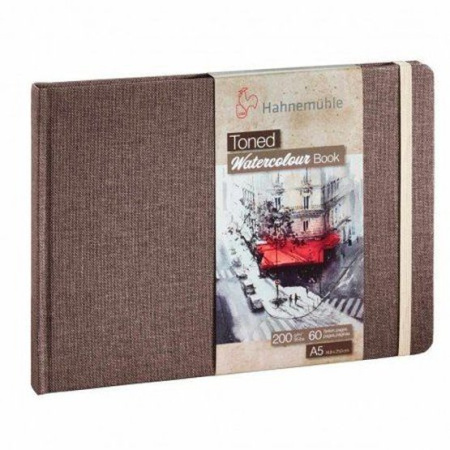 Альбом для акварели Hahnemuhle «Watercolour book» 200 г/м2 A5 30 листов пейзаж целлюлоза 100% мелкое зерно жёсткая обложка (ткань) с резинкой бежевый