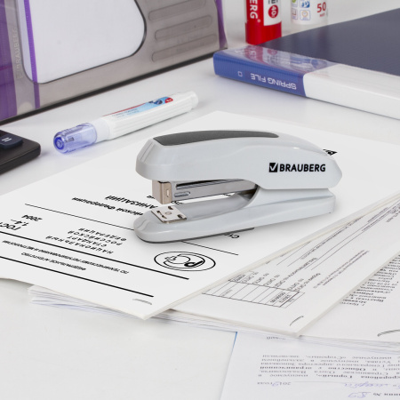 Степлер №24/6, 26/6 BRAUBERG "Extra", до 30 листов, серый, 229089 - Степлеры настольные