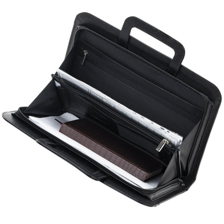 Папка из натуральной кожи на молнии, с выдвижными ручками, 385х280х50, черная, 8-021 - Папки из кожи