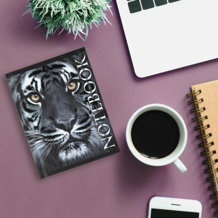 Блокнот МАЛЫЙ ФОРМАТ 110х147 мм А6, 80 л., ламинированная обложка, выборочный лак, клетка, BRAUBERG, "Тигровый", 123244 - Блокноты в книжном переплете