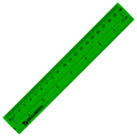 Линейка пластиковая 20 см, BRAUBERG "Crystal Vivid", непрозрачная, флуоресцентная ассорти, европодвес, 210287 - Линейки