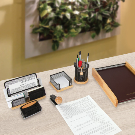 Набор настольный GALANT "Wood&Metal", 8 предметов, светлое дерево и черный металл, 230878 - Настольные наборы и аксессуары из дерева