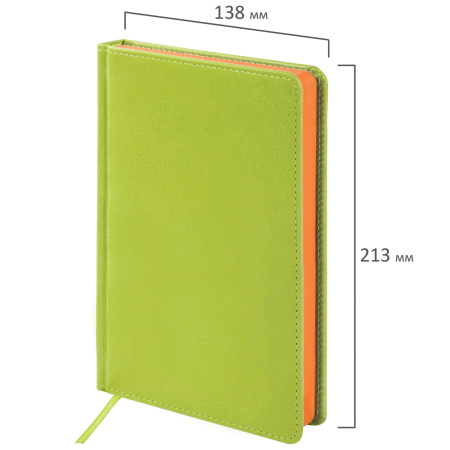 Ежедневник недатированный А5 138х213 мм BRAUBERG "Rainbow" под кожу, 136 л., зеленый, 111669 - Ежедневники с покрытием "под кожу и ткань"