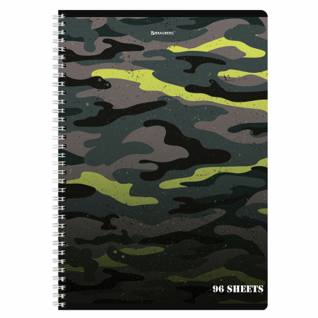 Тетрадь А4, 96 л., BRAUBERG, гребень, клетка, обложка картон, "Military", 404057 - Тетради формата А4