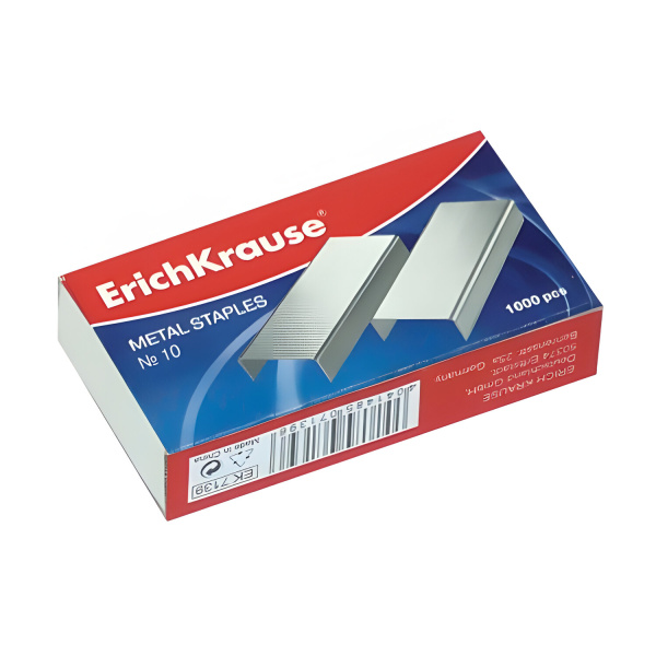 Скобы для степлера №10, 1000 штук, ERICH KRAUSE, до 20 листов, 1188 - Скобы для степлеров