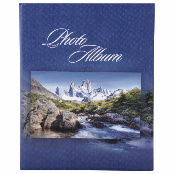 Фотоальбом BRAUBERG на 200 фотографий 10х15 см, твердая обложка, "Горный пейзаж", синий, 390669 - Фотоальбомы