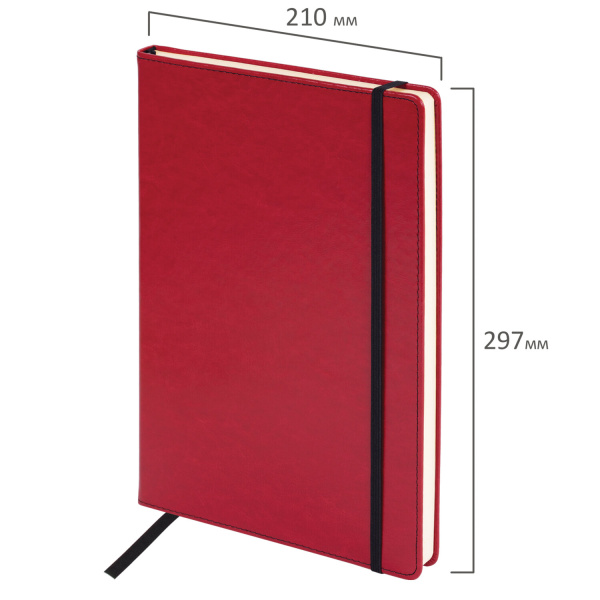 Ежедневник недатированный БОЛЬШОЙ ФОРМАТ 210х297 мм А4, BRAUBERG "Office", 160 л., красный, 113286 - Ежедневники с покрытием "под кожу и ткань"