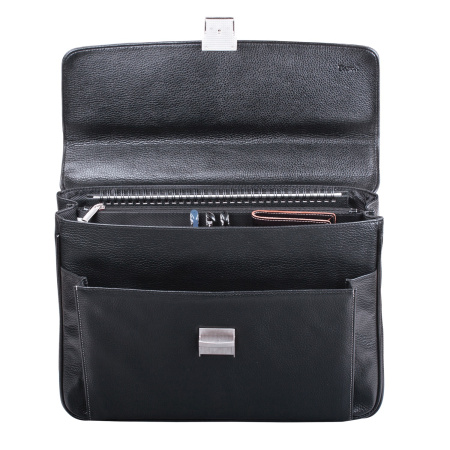 Портфель из натуральной кожи, 38х27х12 см, 2 отделения, замок с ключом, черный, 2-237 - Портфели из кожи