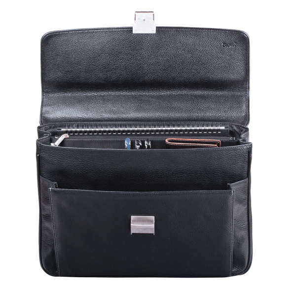 Портфель из натуральной кожи, 38х27х12 см, 2 отделения, замок с ключом, черный, 2-237 - Портфели из кожи