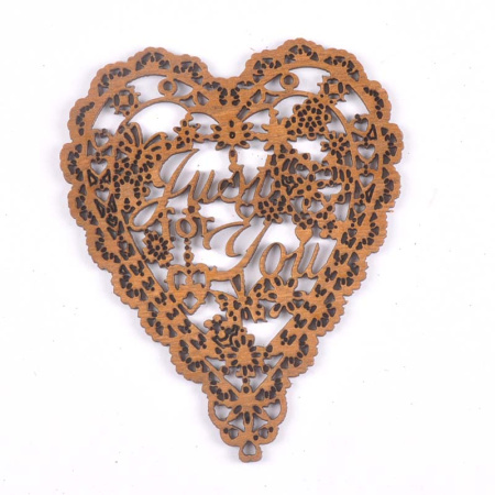 Кружевное сердце из дерева "Just for You" 111-135 мм, толщина  2 мм, 2 шт
