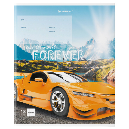 Тетрадь 18 л. BRAUBERG клетка, обложка картон, "SPORTS CAR", 106479 - Тетради 12-24 листов