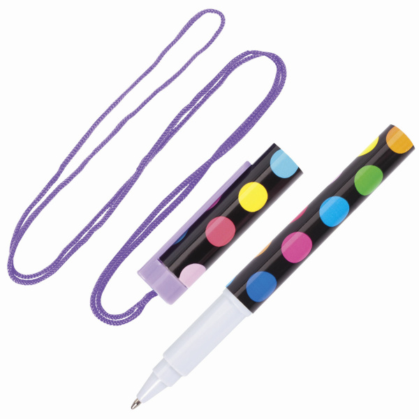 Ручка шариковая на шнурке ПИФАГОР "Funny Motions", СИНЯЯ, корпус ассорти, линия письма 0,35 мм, 141466 - Ручки шариковые неавтоматические