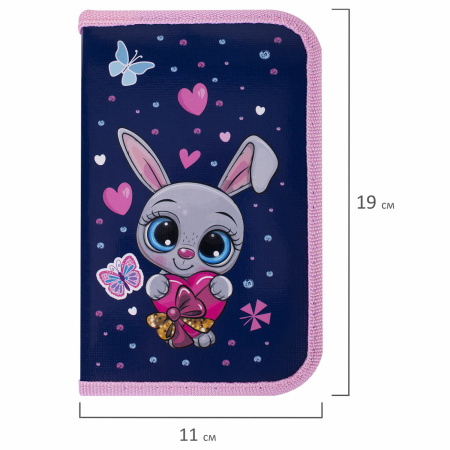 Пенал ПИФАГОР, 1 отделение, ламинированный картон, 19х11 см, "Lovely Bunny", 271501 - Пеналы каркасные