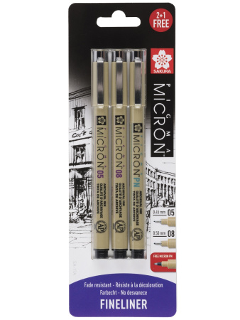 Набор линеров PIGMA MICRON 3 шт. d:0,45 мм, 0,5 мм + ручка Pigma Micron PN
