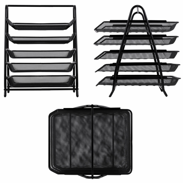 Лоток горизонтальный для бумаг BRAUBERG "Germanium", 5 секций, 370х355х295 мм, металл, черный, 237971 - Лотки горизонтальные (поддоны)