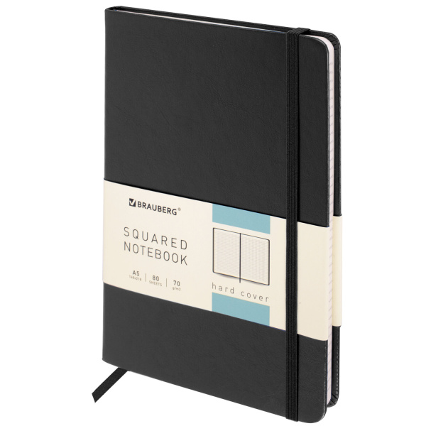 Блокнот А5 (148x218 мм), BRAUBERG "Metropolis Special", под кожу, 80 л., резинка, клетка, графитовый, 113335 - Бизнес-блокноты и бизнес-тетради