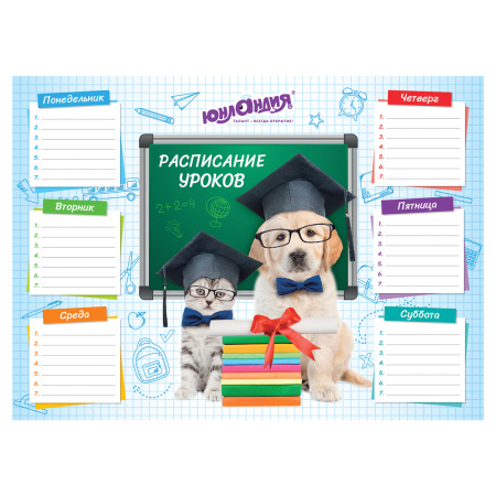 Расписание уроков и звонков А4, ЮНЛАНДИЯ, "Школьный мир", ассорти (4 вида), 111654 - Расписание уроков